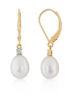 Best Pirce 😍 Freshwater Pearl & Diamond Drop Earrings in 10K Yellow Gold by Belk & Co. 👏