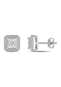 Best Pirce 🌟 1/5 ct. t.w. Diamond Halo Square Stud Earrings In Sterling Silver by Belk & Co. ✔️ -DealsBelk & Co. Store Belk 34234