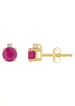 Best Sale ๐ 14K Gold 4mm Round Ruby Diamond Accent Earrings by Belk & Co. โจ
