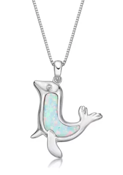 Brand new โ๏ธ Lab Created 1.1 ct. t.w. Created Opal and Diamond Accent Sea Lion Pendant in Sterling Silver by Belk & Co. ๐