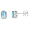 Brand new 💯 Sterling Silver 6x4mm Emerald Cut Blue Topaz Diamond Accent Halo Stud Earrings by Belk & Co. 🎉