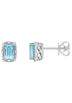 Brand new 💯 Sterling Silver 6x4mm Emerald Cut Blue Topaz Diamond Accent Halo Stud Earrings by Belk & Co. 🎉