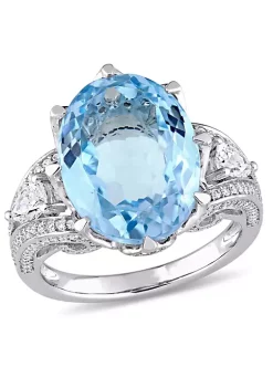 Discount 🌟 10 ct. t.g.w. Sky Blue Topaz and 1.07 ct. t.w. Diamond Cocktail Ring in 14K White Gold by Belk & Co. ⌛