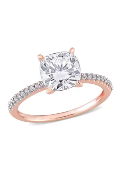Hot Sale 🎁 Lab Created 2 ct. t.w. Moissanite and 1/10 ct. t.w. Diamond Solitaire Engagement Ring in 14k Rose Gold by Belk & Co. 👏