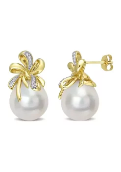 Buy 🔔 12-12.5mm South Sea Cultured Pearl and 1/10 CT TW Diamond Floral Earrings in 10k Yellow Gold by Belk & Co. 🥰 -DealsBelk & Co. Store Belk 34342