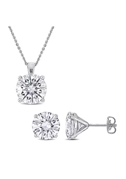 Brand new 🧨 Lab Created 9 CT DEW Created Moissanite 2-piece Stud Earrings and Pendant with Chain Set in 14k White Gold by Belk & Co. 🛒