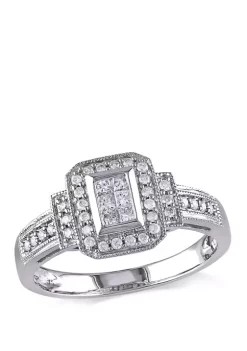Cheap 🔔 1/3 ct. t.w. Diamond Princess Cut Halo Engagement Ring in 14k White Gold by Belk & Co. 🥰