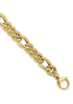 Best Sale 🎉 14K Yellow Gold Polished and Textured Hollow Fancy Link Bracelet by Belk & Co. ❤️ -DealsBelk & Co. Store Belk 34369