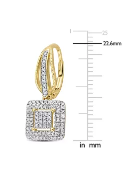 New 🎉 1/2 ct. t.w. Diamond Double Halo Square Cluster Drop Leverback Earrings in 10K Yellow Gold by Belk & Co. 👏 -DealsBelk & Co. Store Belk 34376