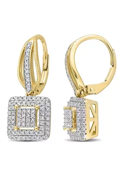 New 🎉 1/2 ct. t.w. Diamond Double Halo Square Cluster Drop Leverback Earrings in 10K Yellow Gold by Belk & Co. 👏 -DealsBelk & Co. Store Belk 34377