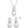 Buy ✔️ 2-Piece Set of 11-12MM Freshwater Cultured Pearl, 1/6 ct. t.w. Diamond and 1.8 ct. t.g.w. Aquamarine Earrings and Pendant with Chain in Sterling Silver by Belk & Co. 🎁