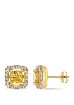 Budget 🛒 1.75 ct. t.w. Citrine, 1/8 ct. t.w. White Sapphire and 1/5 ct. t.w. Diamond Halo Stud Earrings in 10k Yellow Gold by Belk & Co. 🥰 -DealsBelk & Co. Store Belk 34389