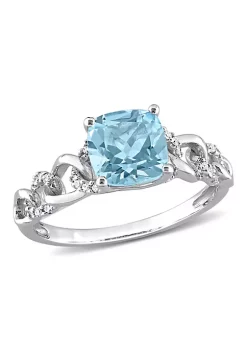 Hot Sale ๐ Cushion Sky Blue Topaz and 1/10 CT TW Diamond Link Ring in 10k White Gold by Belk & Co. ๐