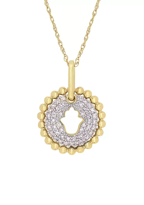 Top 10 😉 1/5 ct. t.w. Diamond Cluster Hamsa Pendant with Chain in 10k Yellow Gold by Belk & Co. ✔️ 1 Top 10 😉 1/5 ct. t.w. Diamond Cluster Hamsa Pendant with Chain in 10k Yellow Gold by Belk & Co. ✔️