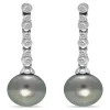 Coupon 👏 12MM Tahaitian Pearl and White Topaz Linear Drop Earrings, Sterling Silver by Belk & Co. 🎁
