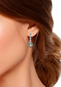 Coupon 👏 12MM Tahaitian Pearl and White Topaz Linear Drop Earrings, Sterling Silver by Belk & Co. 🎁 -DealsBelk & Co. Store Belk 34433