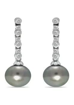 Coupon 👏 12MM Tahaitian Pearl and White Topaz Linear Drop Earrings, Sterling Silver by Belk & Co. 🎁 -DealsBelk & Co. Store Belk 34434