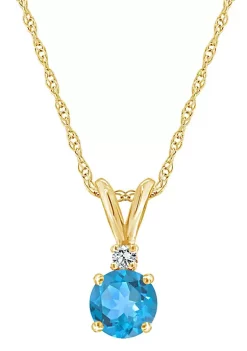Budget 🎁 14K Gold 6mm Round Blue Topaz Diamond Accent Pendant by Belk & Co. 😉 -DealsBelk & Co. Store Belk 34459