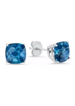 Coupon 🥰 Sterling Silver Cushion-Cut Checkerboard Genuine Londen Blue Topaz Stud Earrings (8 Millimeter) by Belk & Co. 🥰