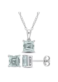 Cheap 💯 2-Piece Set of 4.5 ct. t.g.w. Sky Blue Topaz Solitaire Earrings and Pendant with Chain in Sterling Silver by Belk & Co. ⭐