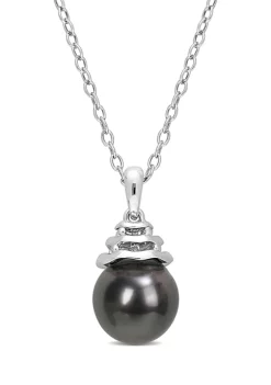 Cheapest 🥰 8-9mm Black Tahitian Cultured Pearl and Diamond Accent Swirl Pendant with Chain in Sterling Silver by Belk & Co. 🔥 -DealsBelk & Co. Store Belk 34508