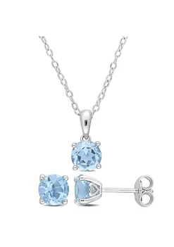 Flash Sale ✔️ 2-Piece Set of 3 ct. t.g.w. Sky Blue Topaz Solitaire Earrings and Pendant with Chain in Sterling Silver by Belk & Co. 🎉