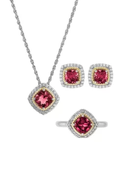 Best deal 🛒 Ruby and Lab Created White Sapphire Necklace, Earring and Ring Set in Sterling Silver by Belk & Co. 🤩