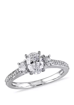 Budget 🤩 1.1 ct. t.w.Oval Cut and Round Diamond 3 Stone Engagement Ring in 14k White Gold by Belk & Co. ✨
