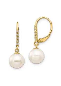 Discount 🌟 0.05 ct. t.w. Diamond and 6-7mm Round Freshwater Cultured Pearl Leverback Earrings in 14K Yellow Gold by Belk & Co. 💯 -DealsBelk & Co. Store Belk 34620