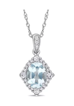 Deals 🧨 Blue Topaz, White Sapphire and 1/10 ct. t.w. Diamond Vintage Halo Pendant with Chain in 10k White Gold by Belk & Co. 😀