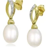 New 🔥 7.5-8 Millimeter Cultured Freshwater Pearl and 1/10 ct. t.w. Diamond Link Drop Earrings in 10k Yellow Gold by Belk & Co. ⭐