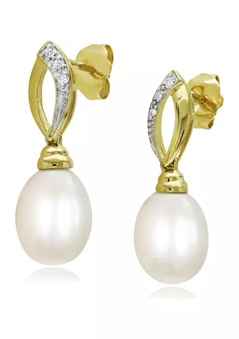 New ๐ฅ 7.5-8 Millimeter Cultured Freshwater Pearl and 1/10 ct. t.w. Diamond Link Drop Earrings in 10k Yellow Gold by Belk & Co. โญ 3 New ๐ฅ 7.5-8 Millimeter Cultured Freshwater Pearl and 1/10 ct. t.w. Diamond Link Drop Earrings in 10k Yellow Gold by Belk & Co. โญ - Image 3