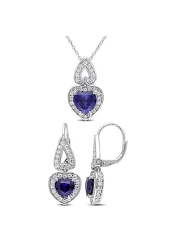 Wholesale 😉 Lab Created 2-Piece Set of 8.64 ct. t.g.w. Created Blue Sapphire and White Sapphire Earrings and Pendant with Chain in Sterling Silver by Belk & Co. 🌟 -DealsBelk & Co. Store Belk 34664