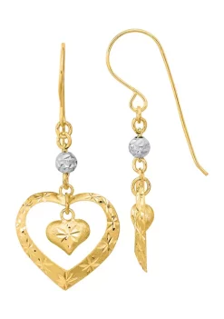 Flash Sale ⌛ 14K Two-Tone Satin Diamond-cut Heart Dangle Shepherd Hook Earrings by Belk & Co. 🤩 -DealsBelk & Co. Store Belk 34667