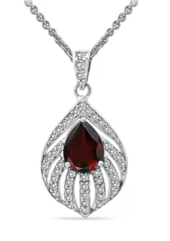 Deals 😍 1.93 ct. t.w. Garnet and White Topaz Feather Pendant Necklace in Sterling Silver by Belk & Co. 🥰 -DealsBelk & Co. Store Belk 3471