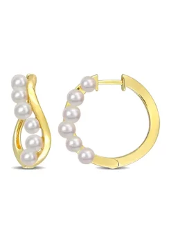 Hot Sale ❤️ 3.5-4mm Freshwater Cultured Pearl Hoop Earrings in Yellow Plated Sterling Silver by Belk & Co. 🌟 -DealsBelk & Co. Store Belk 34719