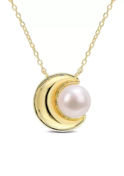 Coupon 😉 8-8.5mm Freshwater Cultured Pearl Crescent Moon Pearl Pendant with Chain in Yellow Plated Sterling Silver by Belk & Co. 🎉