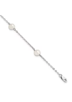 New 🤩 Sterling Silver Rhodium-plated 5-6mm Freshwater Cultured Pearl Bracelet by Belk & Co. ⭐