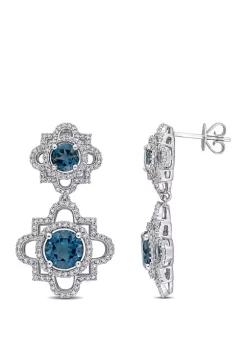 Best Sale 🎉 4.33 ct. t.w. London-Blue Topaz and 1 ct. t.w. Diamond Quatrefoil Drop Earrings in 14k White Gold by Belk & Co. ⭐