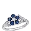 Wholesale 🤩 4/5 ct. t.w. Sapphire and 1/6 ct. t.w. Diamond Floral Engagement Ring in 10k White Gold by Belk & Co. 🥰