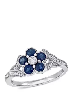 Wholesale 🤩 4/5 ct. t.w. Sapphire and 1/6 ct. t.w. Diamond Floral Engagement Ring in 10k White Gold by Belk & Co. 🥰 -DealsBelk & Co. Store Belk 34771