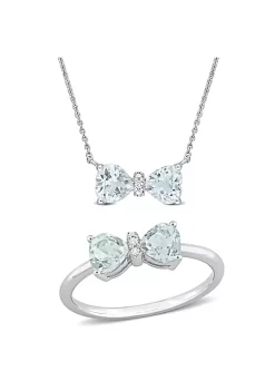 New ✨ 2-Piece Set of 1.4 ct. t.g.w. Aquamarine and 1/10 ct. t.w. Diamond Pendant with Chain and Ring in 10K White Gold by Belk & Co. 🛒