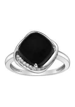 Deals 🎉 3.1 ct. t.w. Black Onyx and White Topaz Accent Ring in Sterling Silver by Belk & Co. 🎁