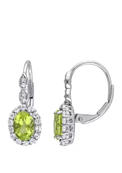 Flash Sale 🔔 1.63 ct. t.w. Peridot, 7/8 ct. t.w. White Topaz, and 1/10 ct. t.w. Diamond Accent Halo Vintage Earrings in 14k White Gold by Belk & Co. 🌟