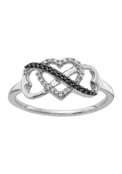 Flash Sale ⭐ 1/10 ct. t.w. Black and White Diamond Infinity and Heart Ring in 14K White Gold by Belk & Co. 🤩