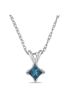Outlet 👏 1/4 ct. t.w. Blue Princess Cut Diamond Solitaire Pendant with Chain in 10K White Gold by Belk & Co. 🔔