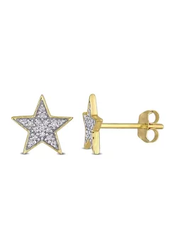 Best Sale 🛒 1/10 CT TW Diamond Star Stud Earrings in 10k Yellow Gold by Belk & Co. ⭐