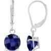 Wholesale 👍 Sterling Silver Round Checkerboard Cut Created Blue Sapphire Leverback Earrings by Belk & Co. 🎁
