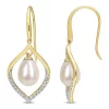 Outlet ✔️ 8-8.5mm Freshwater Cultured Pearl and 1/3 CT TGW White Topaz Open Hook Earrings in Yellow Plated Sterling Silver by Belk & Co. 😀
