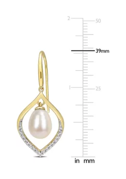 Outlet ✔️ 8-8.5mm Freshwater Cultured Pearl and 1/3 CT TGW White Topaz Open Hook Earrings in Yellow Plated Sterling Silver by Belk & Co. 😀 -DealsBelk & Co. Store Belk 34969
